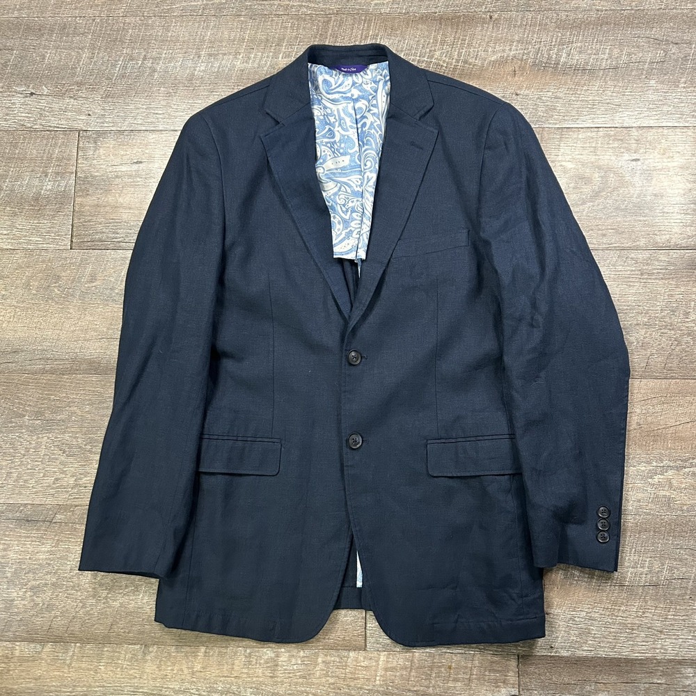 Alan Flusser Mens S 40 Navy Linen Blend Deconstructed Blazer Sport Coat Jacket